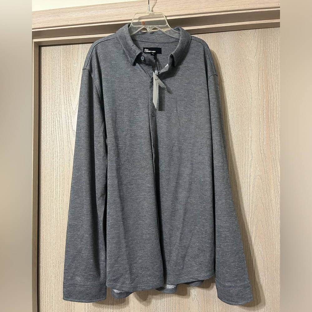 NWT The Commons Gray Button-Up Shirt Men's Linen Blend Sz XL Minimalist Business